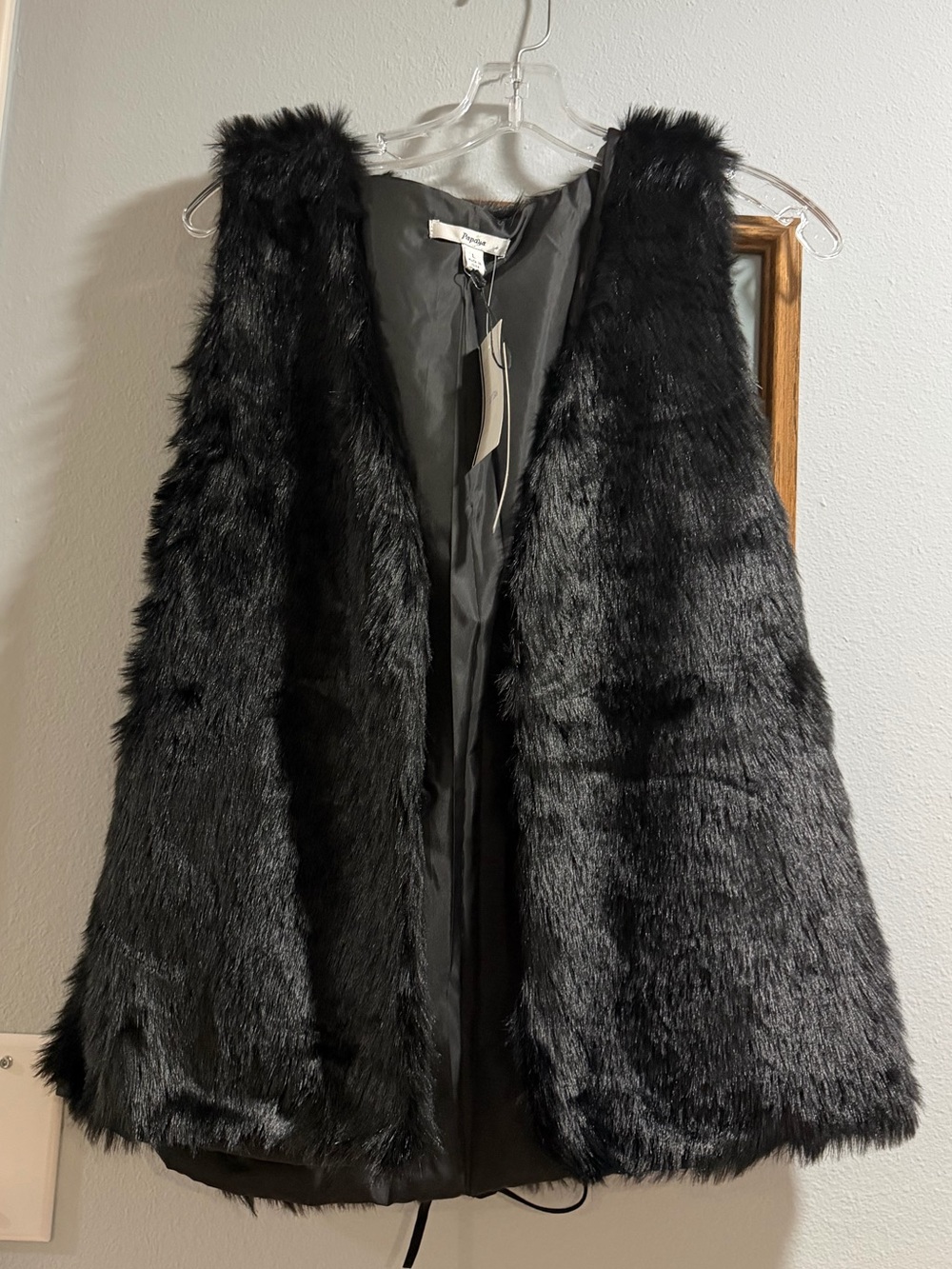 Papaya Black Faux Fur Open Vest - Sleeveless Layering Piece